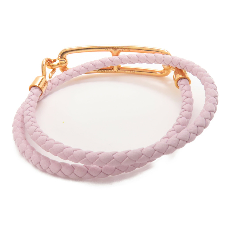 HERMES Swift皮革Roulis Double Tour手鏈Mauve Pale-3