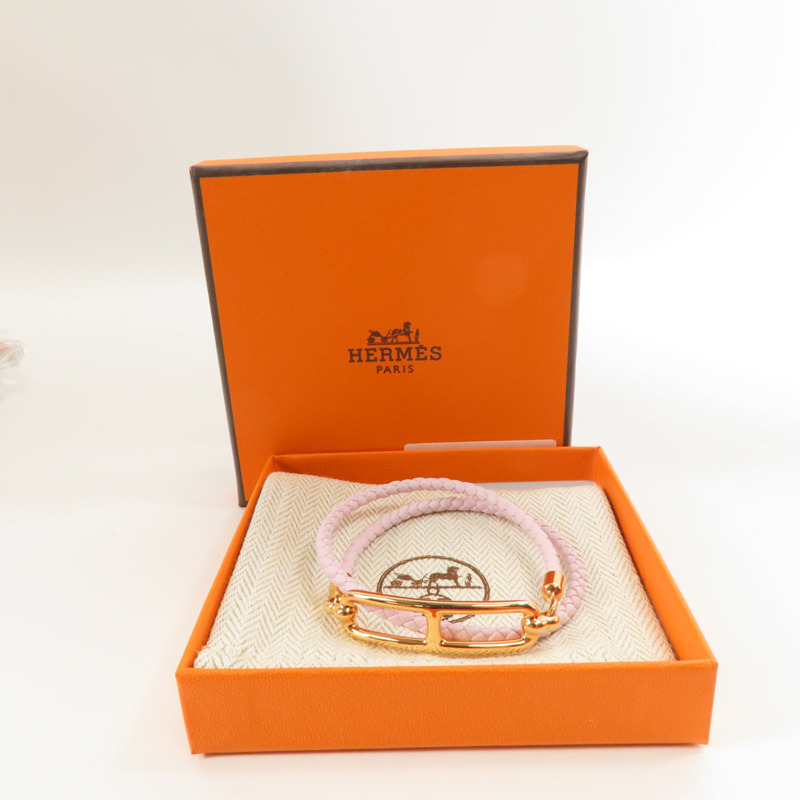 HERMES Swift皮革Roulis Double Tour手鏈Mauve Pale-6