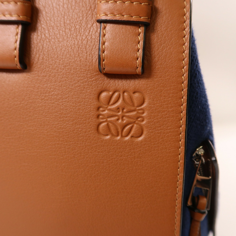 LOEWE 帆布/皮革Hammock銀扣肩背袋-5