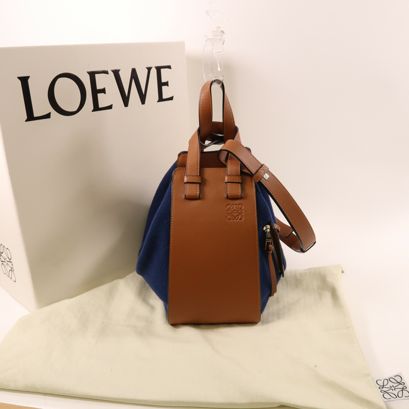 LOEWE 帆布/皮革Hammock銀扣肩背袋-7