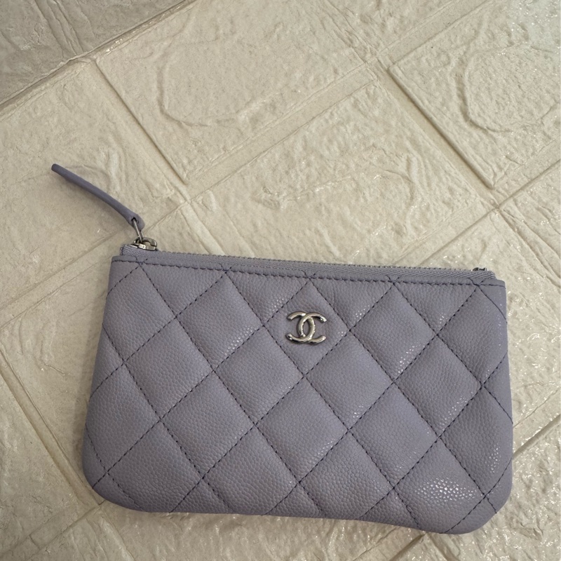 Chanel淡紫色銀雙Cㄧ字零錢包-0