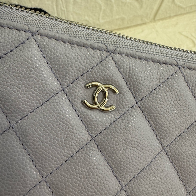 Chanel淡紫色銀雙Cㄧ字零錢包-14