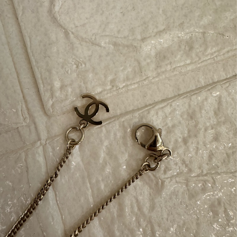 Chanel白色黑邊雙C長項鍊-2