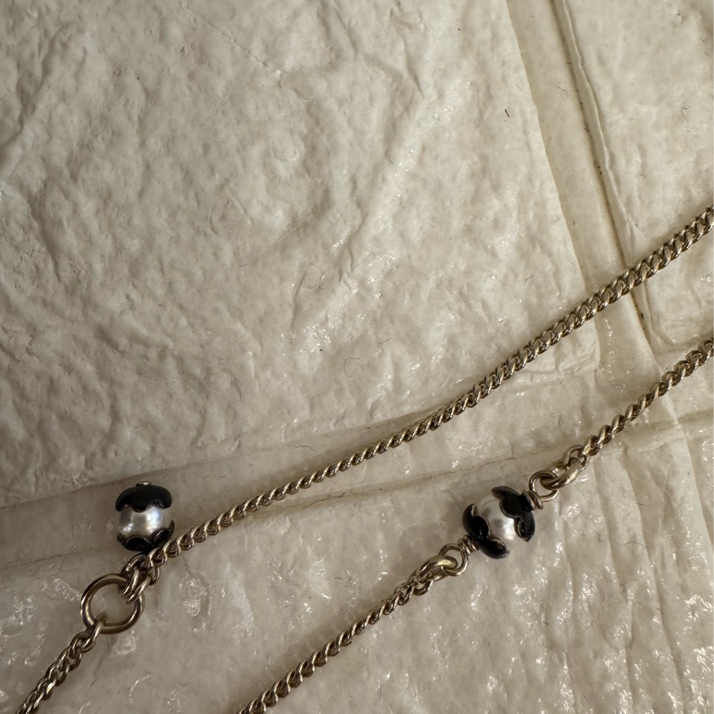 Chanel白色黑邊雙C長項鍊-3