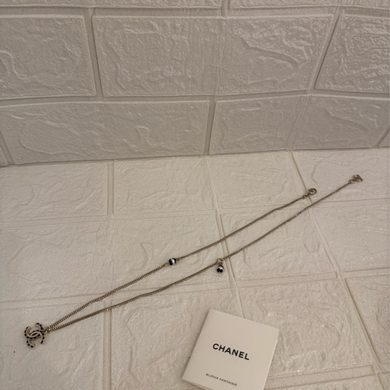 Chanel白色黑邊雙C長項鍊-4