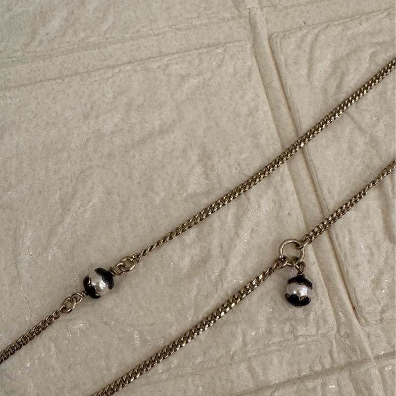 Chanel白色黑邊雙C長項鍊-5