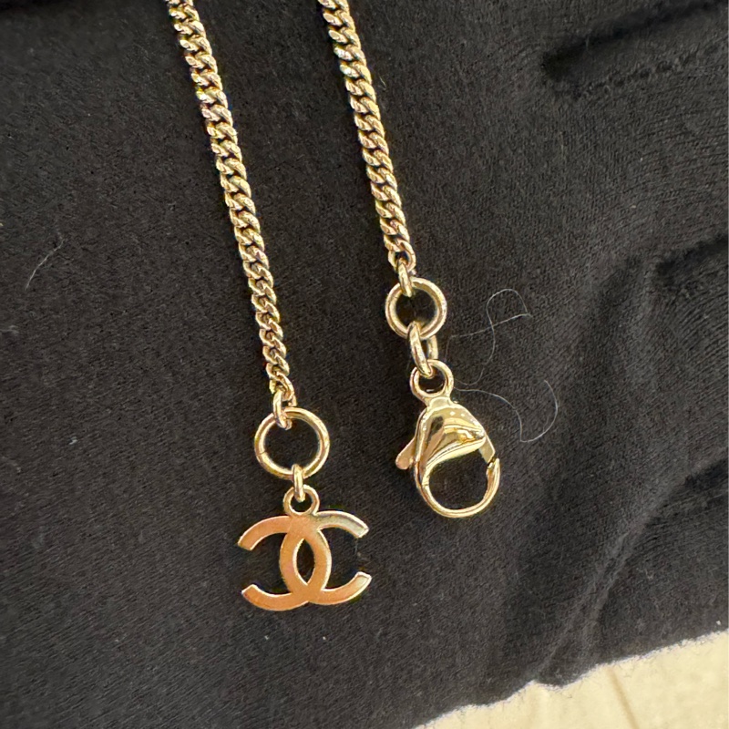 Chanel白色黑邊雙C長項鍊-7