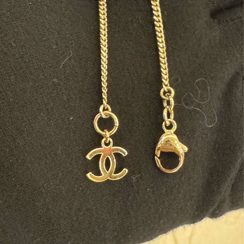 Chanel白色黑邊雙C長項鍊-8