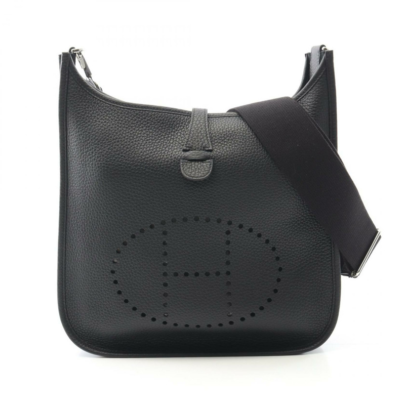 HERMES Evelyne Troyes PM 單肩包 Clemence 皮革 黑色 二手 女款 K SHW-0