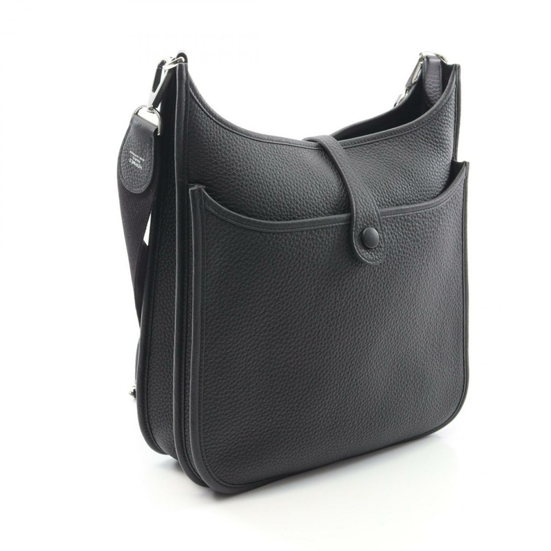 HERMES Evelyne Troyes PM 單肩包 Clemence 皮革 黑色 二手 女款 K SHW-1
