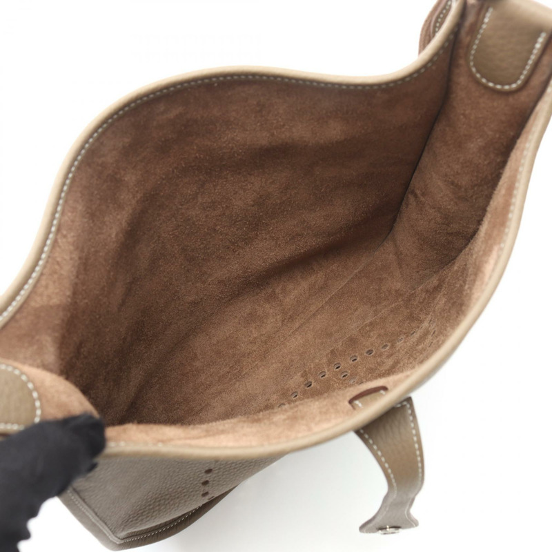 HERMES Evelyne 3 Troyes PM 單肩包 Clemence 皮革 Etoupe 灰色 二手 SHW K-2