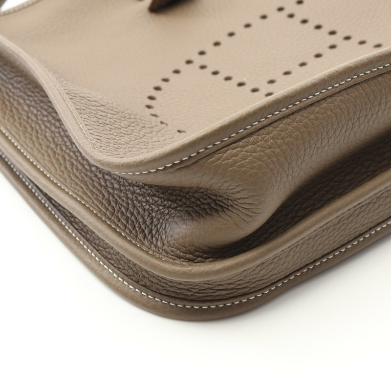 HERMES Evelyne 3 Troyes PM 單肩包 Clemence 皮革 Etoupe 灰色 二手 SHW K-5