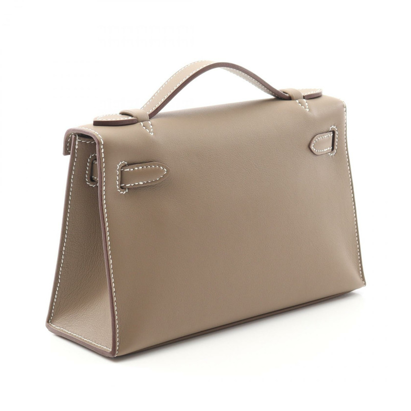 愛馬仕 Pochette Kelly 迷你手提包 049417CK Swift 皮革 Etoupe 灰色 二手 SHW-1