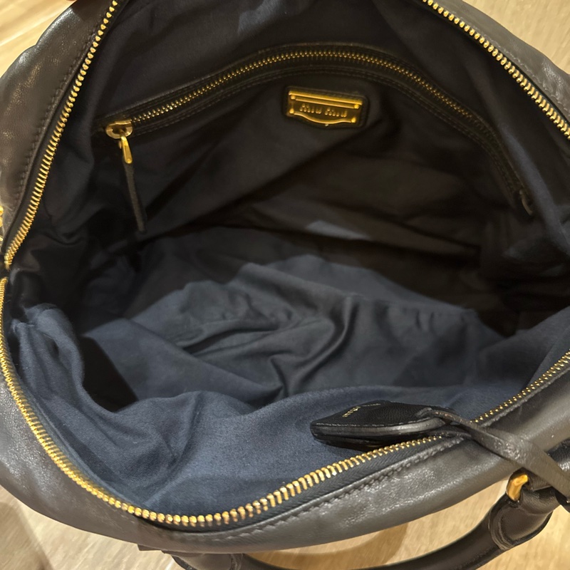 miumiu 皺摺 黑色手提包 托特包 附背帶-8