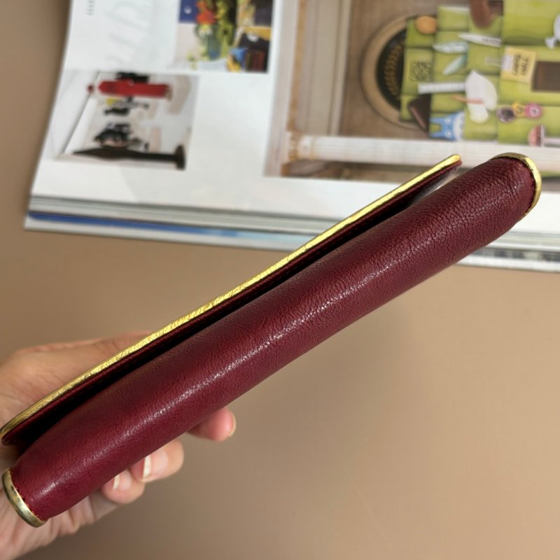 收藏品等級 ::CHANEL:: 香奈兒 勃根地紅搭金邊絕美錢包 短中夾 功能夾-7