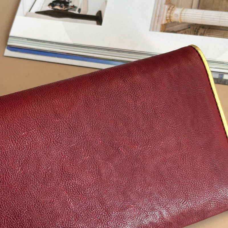 收藏品等級 ::CHANEL:: 香奈兒 勃根地紅搭金邊絕美錢包 短中夾 功能夾-15