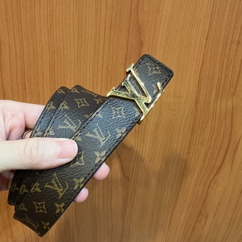 LV原花內麂皮金釦皮帶M9781X-0