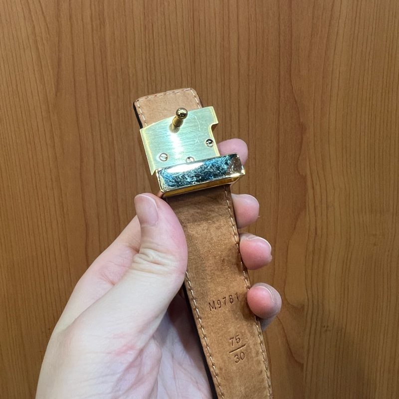 LV原花內麂皮金釦皮帶M9781X-7