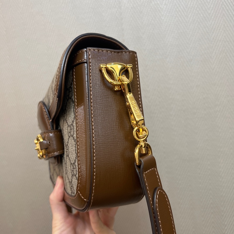 Gucci PVC咖牛皮mini 1955斜背馬鞍包-2