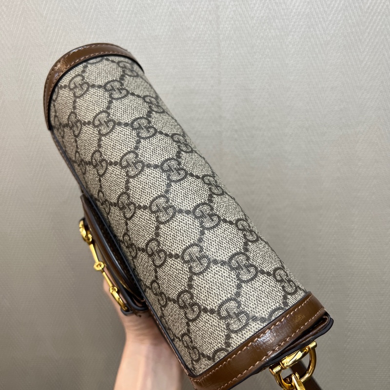 Gucci PVC咖牛皮mini 1955斜背馬鞍包-4