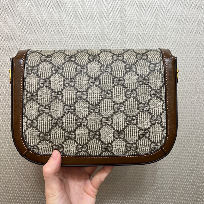Gucci PVC咖牛皮mini 1955斜背馬鞍包-5