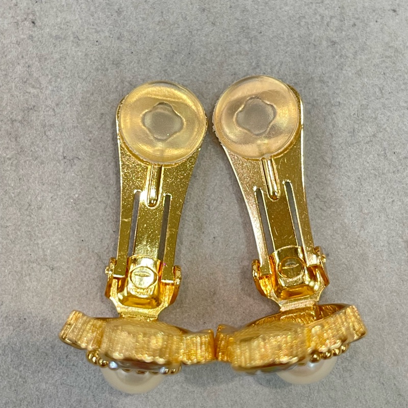 DIOR 中古珍珠水鑽耳夾 O760WH-8