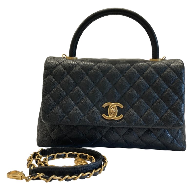 CHANEL 香奈兒 A92991 Coco Handle Medium 荔枝牛皮 手提包 黑色 金釦-0