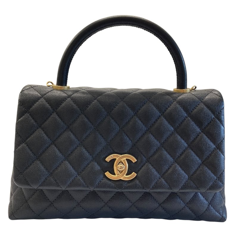CHANEL 香奈兒 A92991 Coco Handle Medium 荔枝牛皮 手提包 黑色 金釦-1