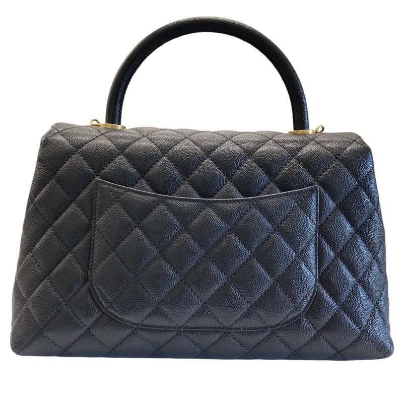 CHANEL 香奈兒 A92991 Coco Handle Medium 荔枝牛皮 手提包 黑色 金釦-2