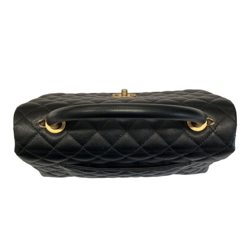 CHANEL 香奈兒 A92991 Coco Handle Medium 荔枝牛皮 手提包 黑色 金釦-6