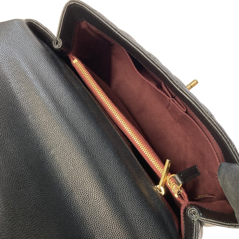 CHANEL 香奈兒 A92991 Coco Handle Medium 荔枝牛皮 手提包 黑色 金釦-7