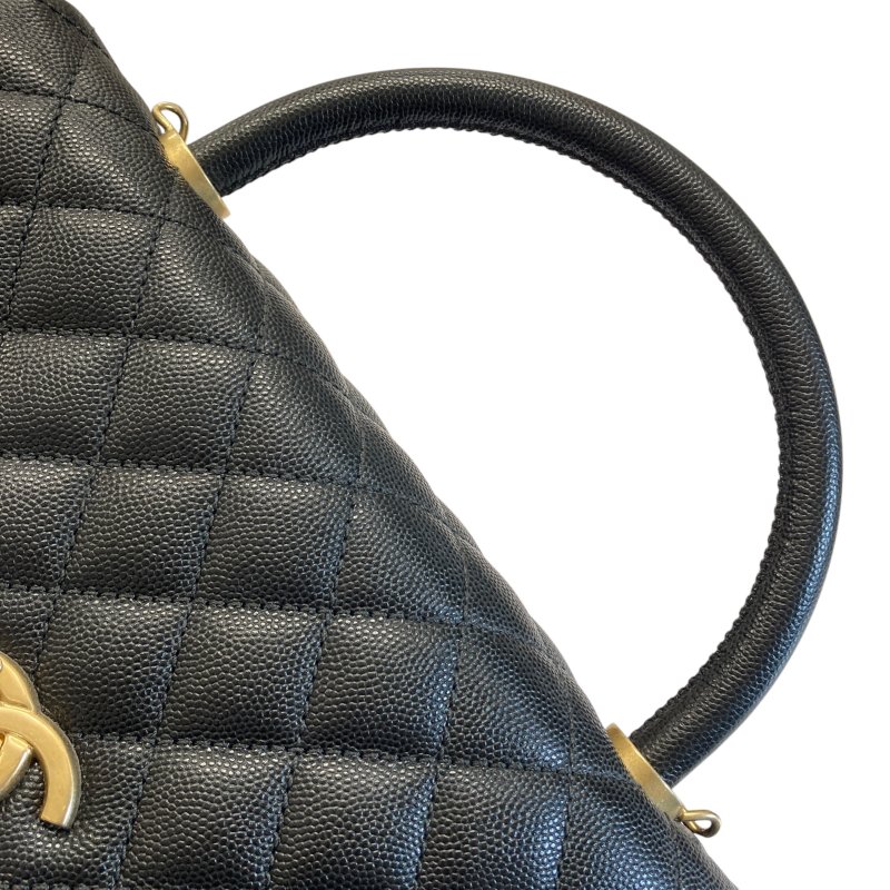 CHANEL 香奈兒 A92991 Coco Handle Medium 荔枝牛皮 手提包 黑色 金釦-16