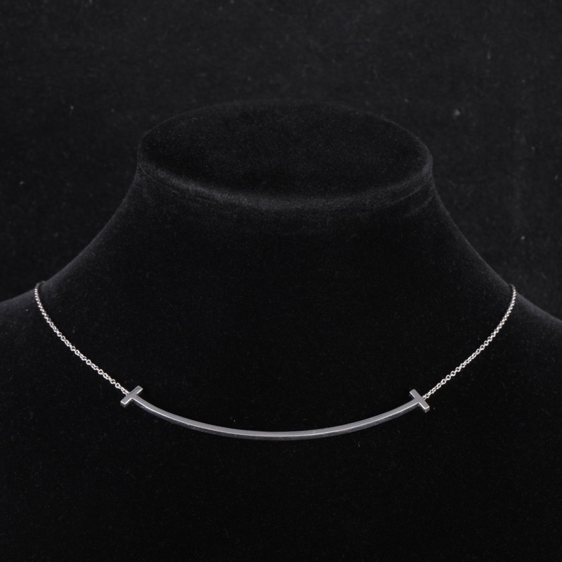 TIFFANY&CO(蒂芙尼) Tiffany T 微笑項鏈 大號 滿鑽 18K白金/鑽石 項鏈 白金 18K-0