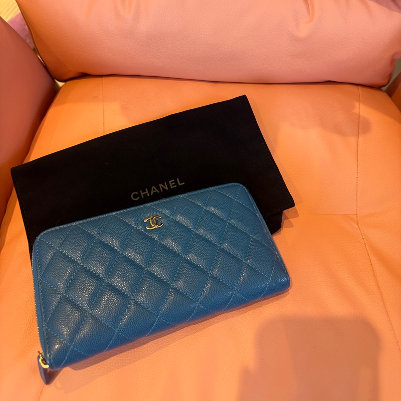 Chanel 荔枝紋藍長夾-0