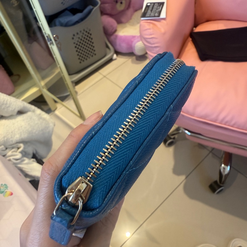 Chanel 荔枝紋藍長夾-3