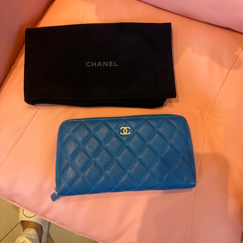 Chanel 荔枝紋藍長夾-10