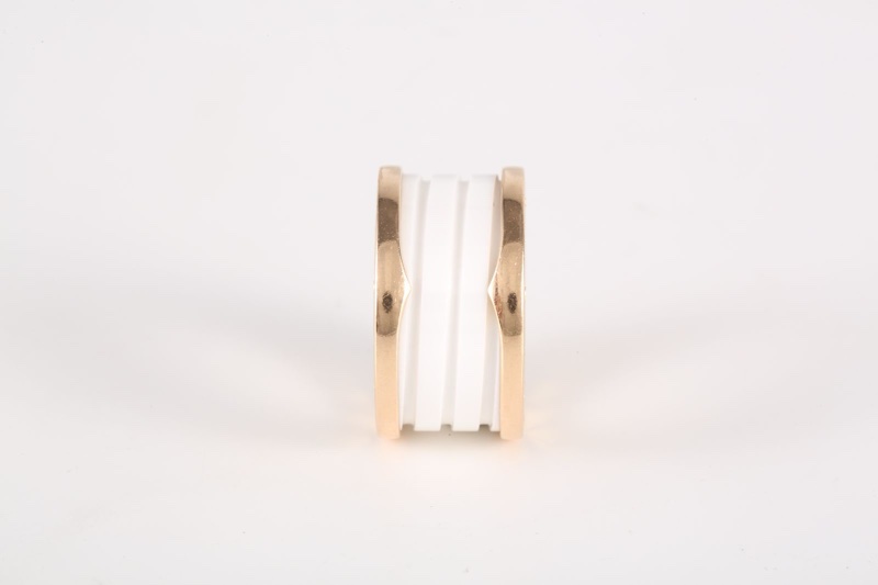 BVLGARI(寶格麗) B.ZERO1 彈簧戒指 四圈 18K玫瑰金/白陶瓷 53 玫瑰金-1