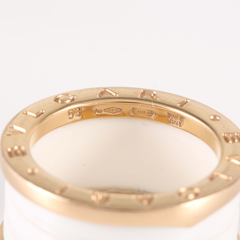 BVLGARI(寶格麗) B.ZERO1 彈簧戒指 四圈 18K玫瑰金/白陶瓷 53 玫瑰金-5