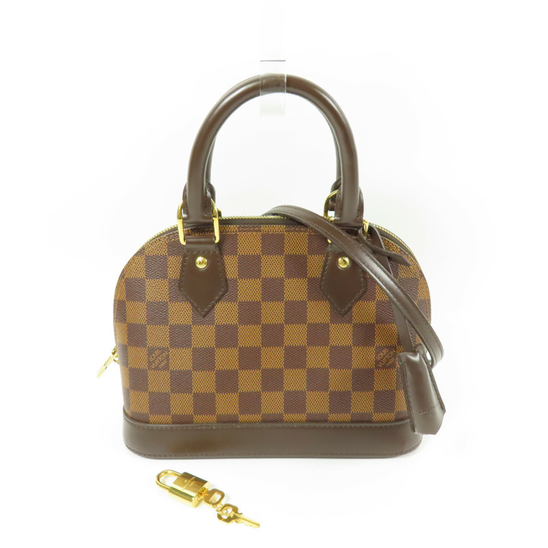 LOUIS VUITTON Damier Alma BB金扣手挽肩背兩用袋棕色-8