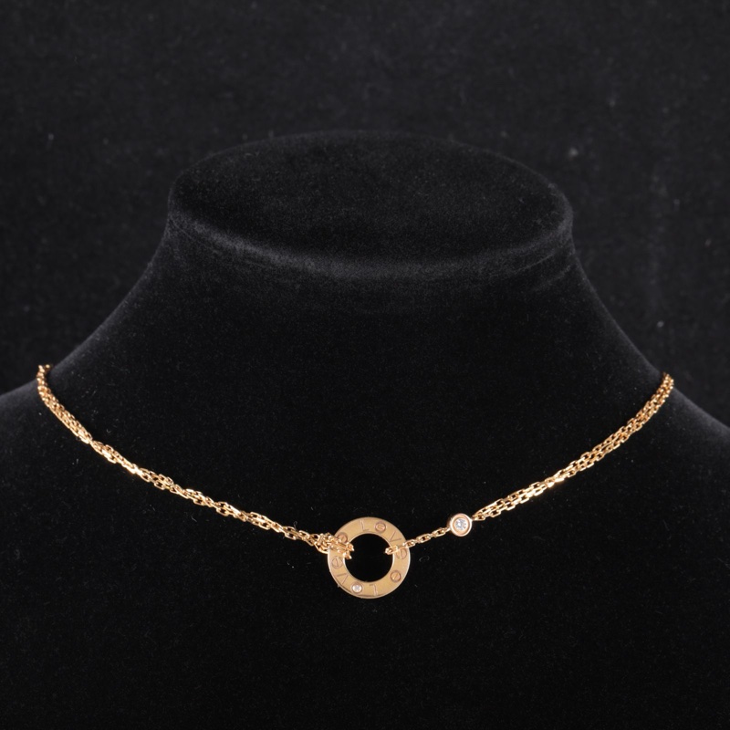 CARTIER(卡地亞) LOVE 兩鑽 圓餅 項鏈 18K黃金/鑽石 項鏈 黃金-0