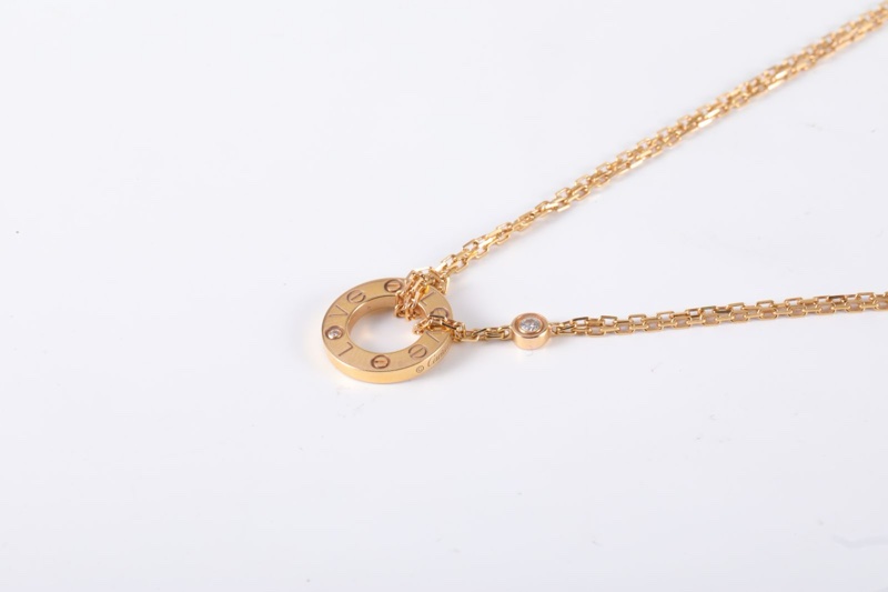 CARTIER(卡地亞) LOVE 兩鑽 圓餅 項鏈 18K黃金/鑽石 項鏈 黃金-2