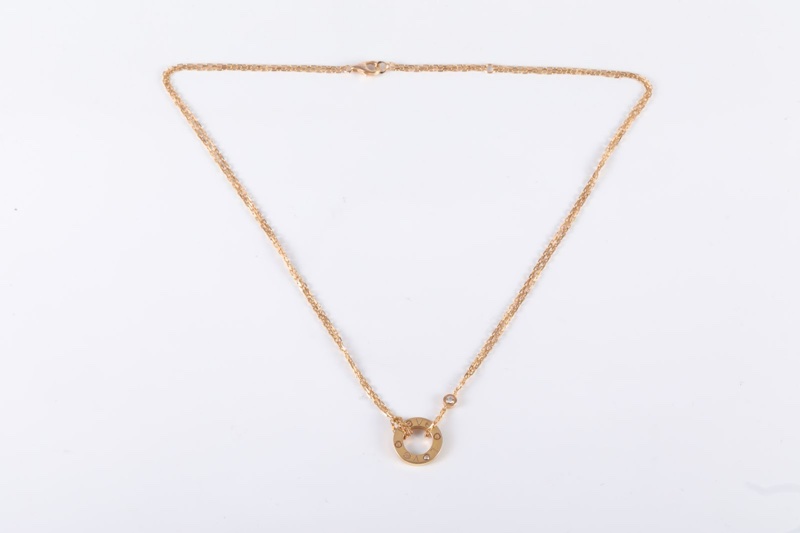 CARTIER(卡地亞) LOVE 兩鑽 圓餅 項鏈 18K黃金/鑽石 項鏈 黃金-5