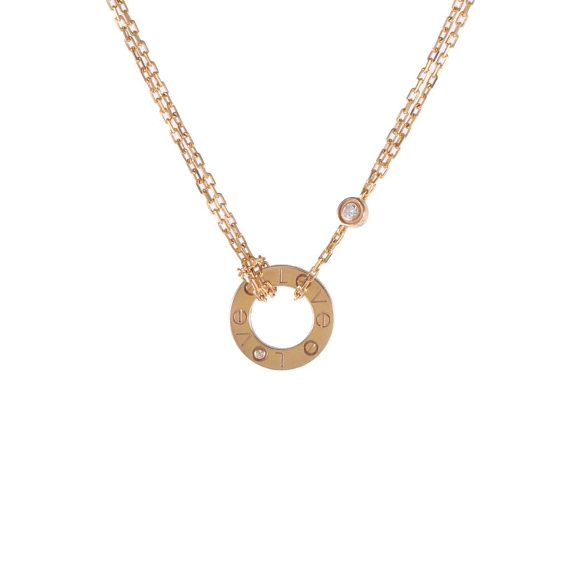 CARTIER(卡地亞) LOVE 兩鑽 圓餅 項鏈 18K黃金/鑽石 項鏈 黃金-6