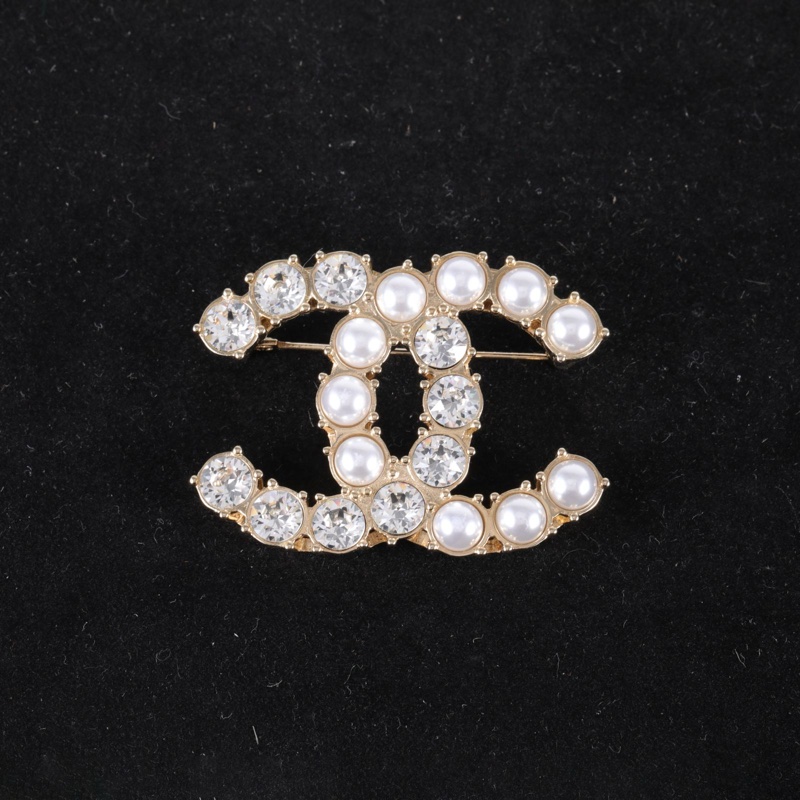 CHANEL(香奈兒) 合金 20B 雙C大logo 水鑽拼珍珠 金屬 胸針-0