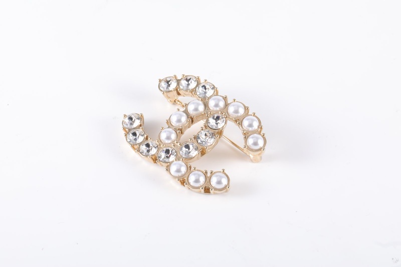 CHANEL(香奈兒) 合金 20B 雙C大logo 水鑽拼珍珠 金屬 胸針-1