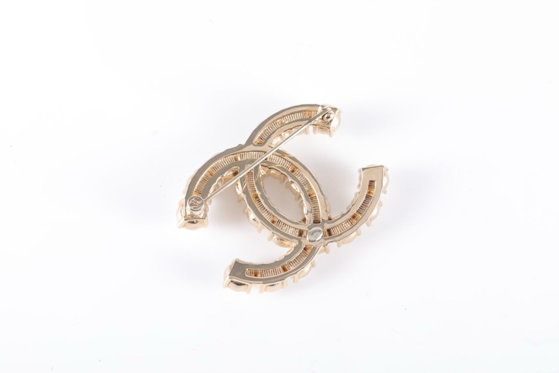 CHANEL(香奈兒) 合金 20B 雙C大logo 水鑽拼珍珠 金屬 胸針-4