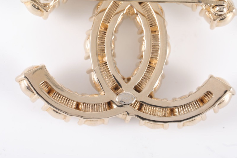 CHANEL(香奈兒) 合金 20B 雙C大logo 水鑽拼珍珠 金屬 胸針-5