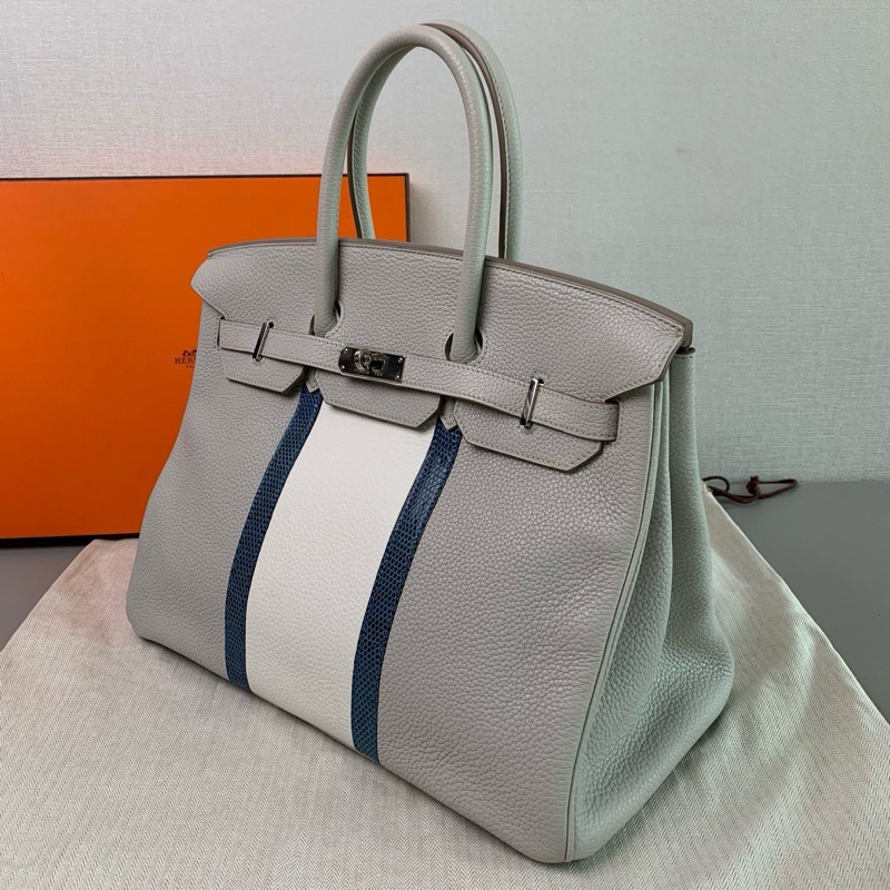 Hermes birkin35 club珍珠灰 限量拼皮-3
