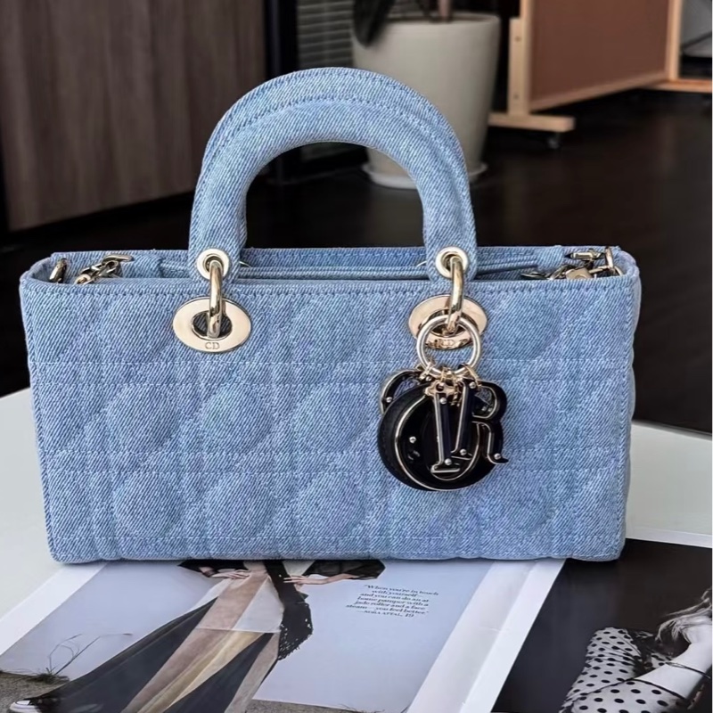 🫧𝐃𝐈𝐎𝐑 迪奧/Dior 橫版戴妃 藍色單寧中號 26X6X14cm-3