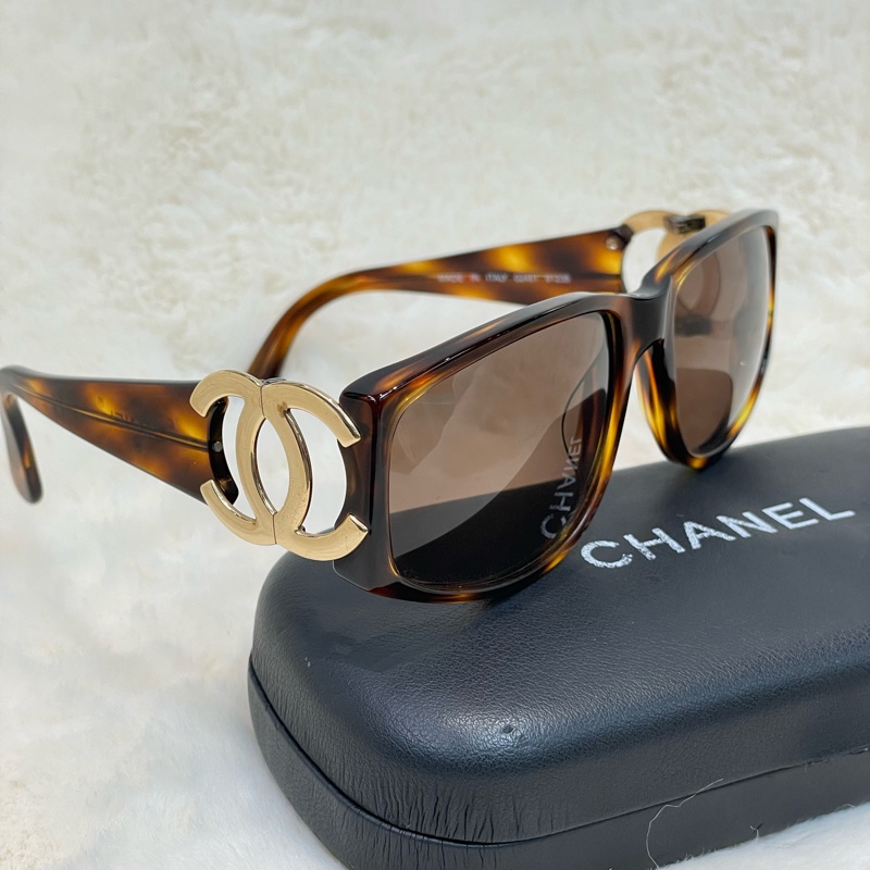 CHANEL 中古大logo 玳瑁太陽眼鏡 X029-0